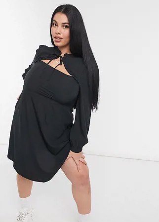 Черное платье мини с оборками и вырезом New Look Curve-Черный цвет
