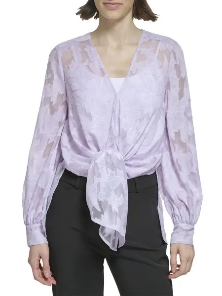 Цветочный топ Devore с объемными рукавами Donna Karan New York