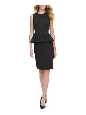 CALVIN KLEIN Женское черное платье-футляр без рукавов с баской выше колена 2