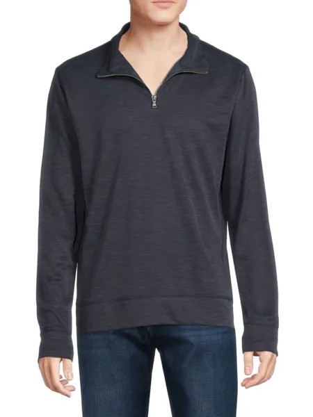 Трикотажная рубашка-пуловер с молнией на четверть Saks Fifth Avenue, темно-синий