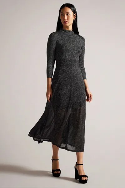 Трикотажное платье миди с эффектом металлик Kannie Ted Baker, черный