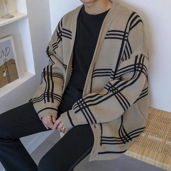 Осенне-зимний свитер, мужской вязаный кардиган в стиле ретро Instagram, мешковатое пальто в стиле Ins, крутой свитер в Корейском стиле с V-образным ...