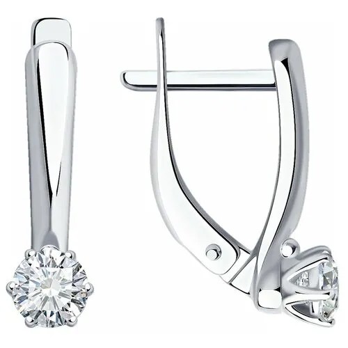 Серьги Diamant, серебро, 925 проба, родирование, фианит, размер 17 мм, , бесцветный