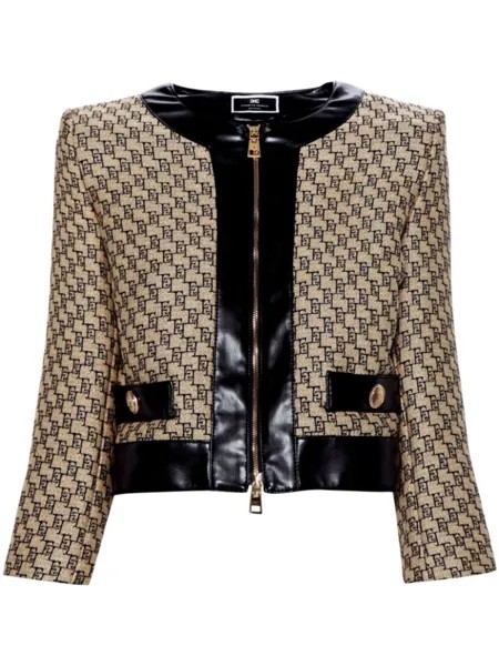 Elisabetta Franchi укороченная куртка с жаккардовым логотипом, нейтральный цвет