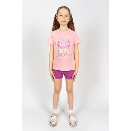 Комплект одежды Let's Go, футболка и шорты, размер 104, розовый, фиолетовый