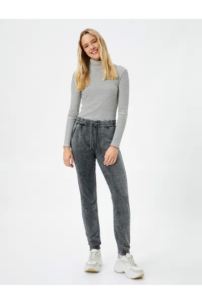 Постиранные спортивные штаны Jogger, кружевная талия, детализированные карманы Koton, серый