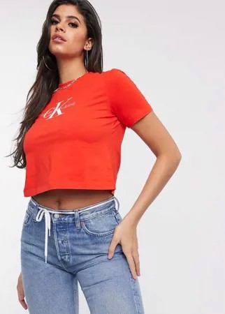 Красный кроп-топ с логотипом Calvin Klein Jeans