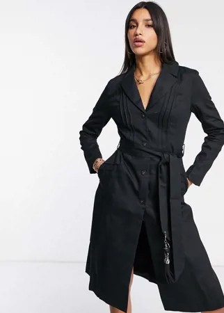 Черное узкое пальто с кисточкой Elvi-Черный