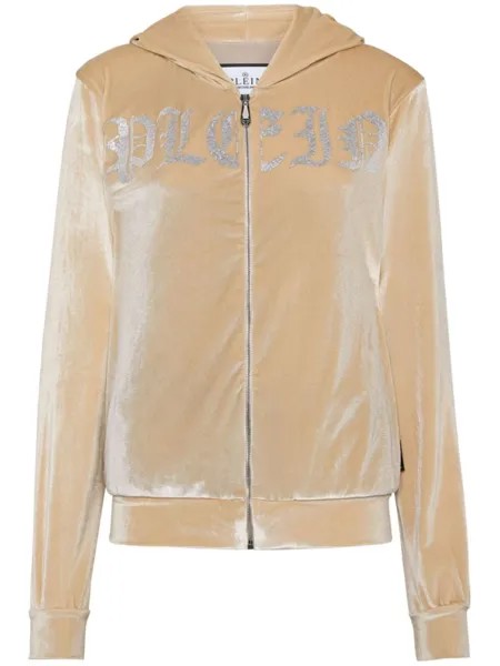 Philipp Plein велюровое худи Gothic Plein, нейтральный цвет