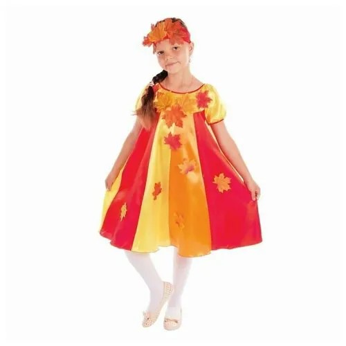 Карнавальный костюм «Осенние переливы», платье клиньями, головной убор, р. 30, рост 116 см
