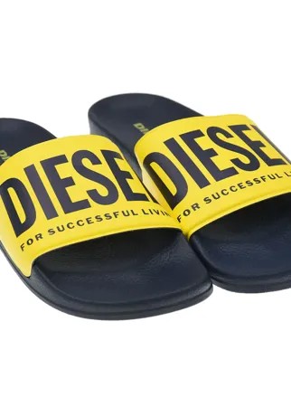 Желтые шлепанцы с логотипом бренда Diesel