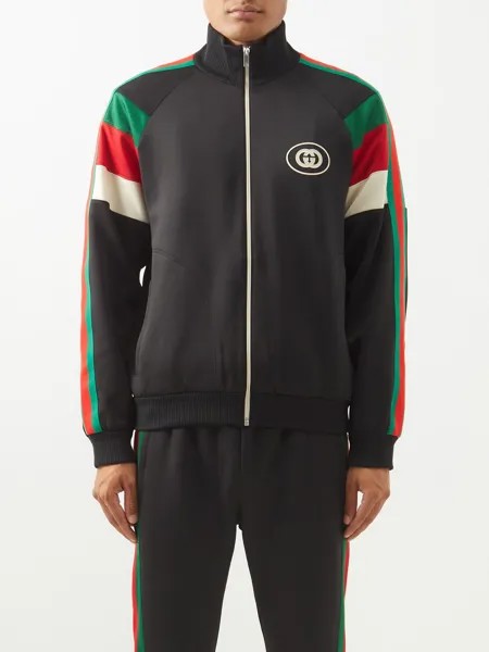 Спортивная куртка из неопрена и джерси с полосками web Gucci, черный