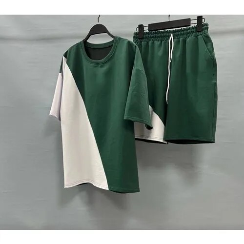 Комплект одежды Jools Fashion мужской спортивный летний для занятия спортом, шорты майка, размер 56, белый, зеленый
