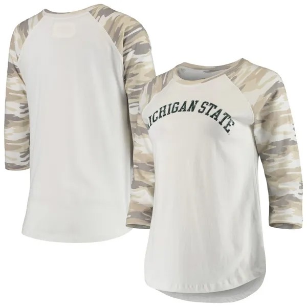 Женская белая/камуфляжная футболка Michigan State Spartans Boyfriend Baseball Raglan с рукавами 3/4