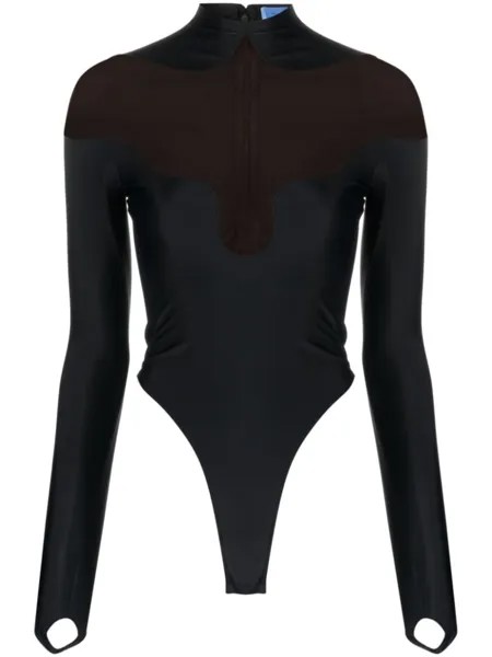 Mugler illusion-neckline panelled bodysuit, черный