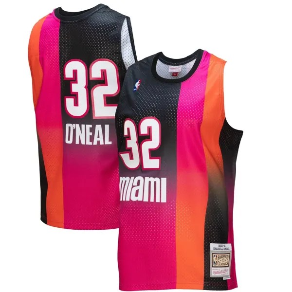 Мужская майка Mitchell & Ness Shaquille O'Neal розовая/черная Miami Heat 2005/06 Hardwood Classics Fadeaway Swingman Player