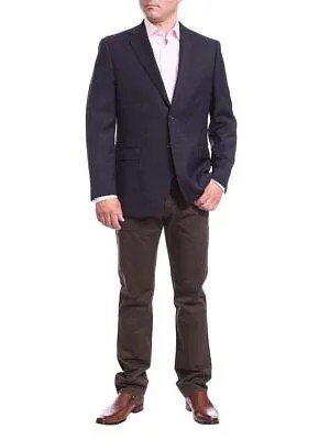 I Uomo Мужской шерстяной спортивный пиджак стандартного кроя темно-синего текстурированного цвета на 2 пуговицах