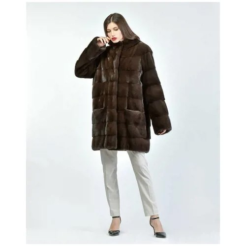 Полушубок Skinnwille, норка, силуэт прямой, карманы, размер 44, коричневый