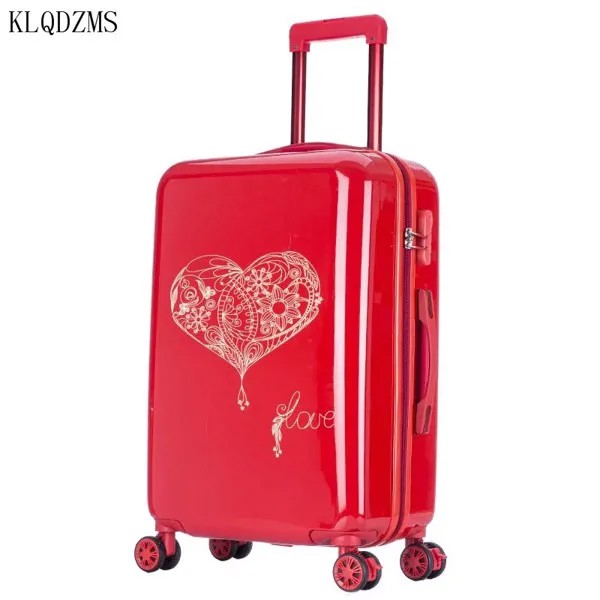 KLQDZMS 20 дюймов, 24 дюйма, Женский медовый чемодан для багажа, Спиннер на колесах, Дорожный чемодан для девочек, красная сумка на колесиках