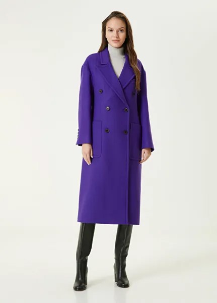 Пурпурное двубортное шерстяное пальто Beymen