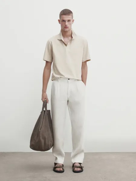 Комфортная рубашка-поло с короткими рукавами Massimo Dutti, желтый