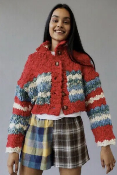 Urban Outfitters Bdg Kinley Кардиган Массивный свитер Укороченный красный Белый Синий XS NWT