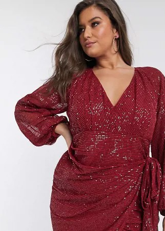 Платье мини с пайетками и глубоким вырезом ASOS DESIGN Curve-Красный