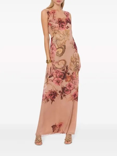 Платье макси с цветочным принтом Alberta Ferretti, розовый
