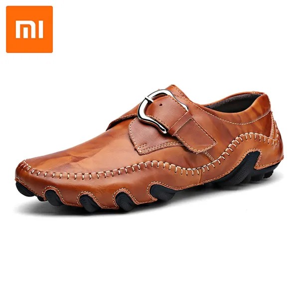 Мужские босоножки Xiaomi Mijia, модная однотонная обувь из искусственной кожи, с прорезями, на шнуровке, эластичная Пряжка, удобные повседневные ...