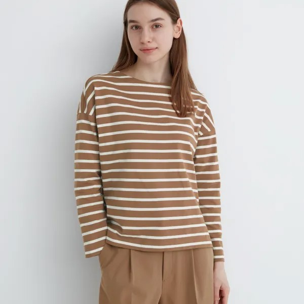 Лонгслив в полоску Uniqlo, коричневый