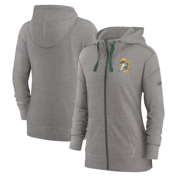 Женская винтажная худи с молнией во всю длину Nike Heather Charcoal Green Bay Packers Gym Nike