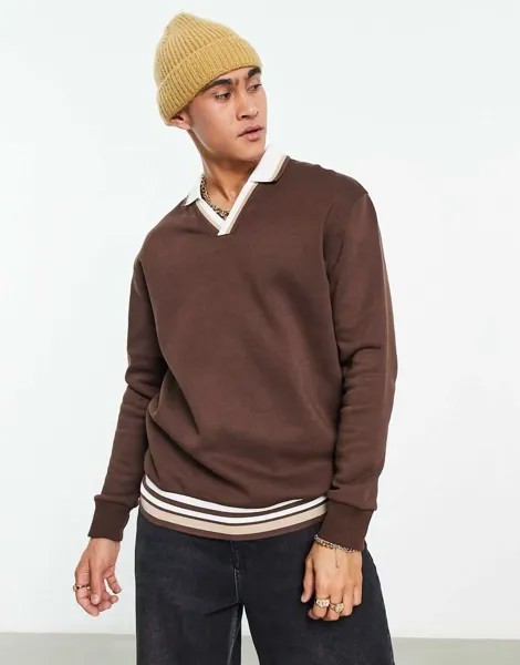 Коричневая толстовка-поло оверсайз с кантом ASOS DESIGN