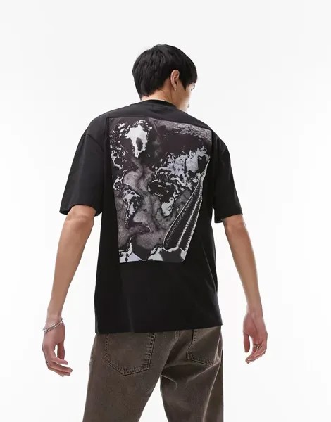 Черная оверсайз-футболка Topman со складным принтом в виде карты спереди и сзади
