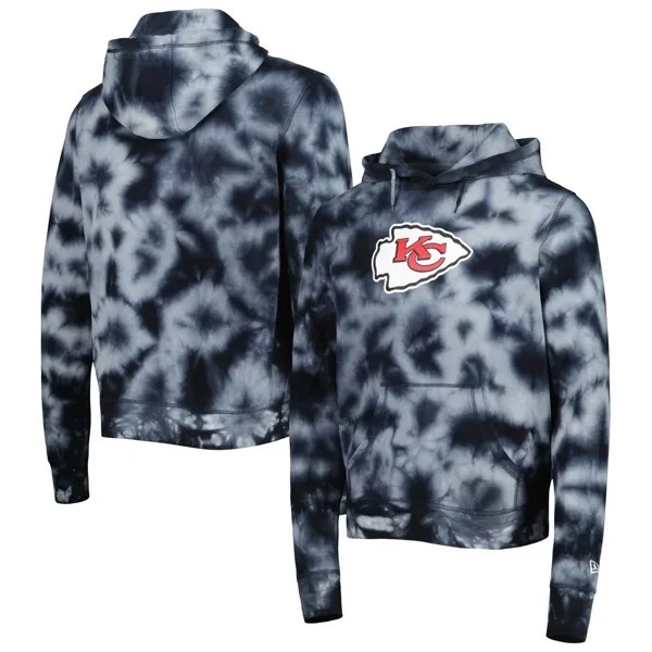 Мужской черный пуловер с капюшоном Kansas City Chiefs Team Tie Dye New Era