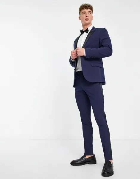 Темно-синие брюки-смокинг скинни ASOS DESIGN