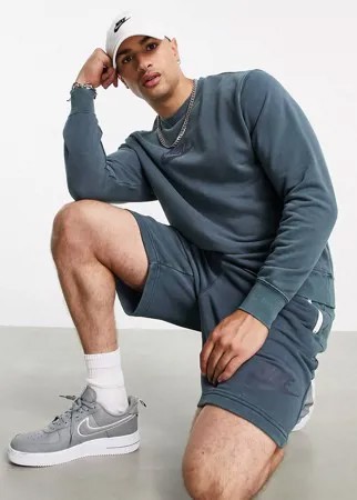 Синий выбеленный свитшот с вышитым логотипом Nike-Голубой