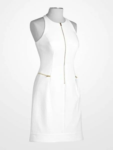 Ellen Tracy NWT Элегантное БЕЛОЕ текстурированное платье с бретелькой на бретельке и золотой молнией спереди, размер 4