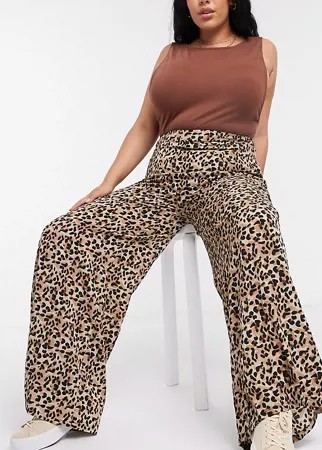 Свободные широкие брюки с леопардовым принтом Glamorous Curve-Многоцветный