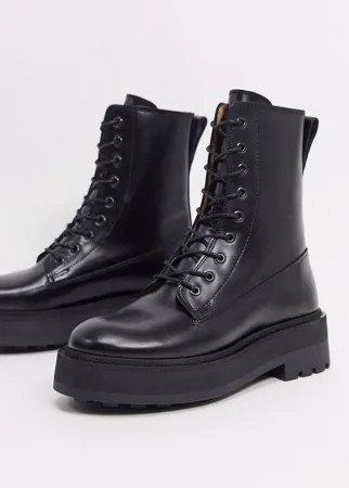 Черные кожаные ботинки со шнуровкой на массивной подошве & Other Stories-Черный цвет