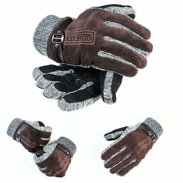 Мужские зимние теплые перчатки кожа утолщенный хлопок ветрозащитные варежки для вождения