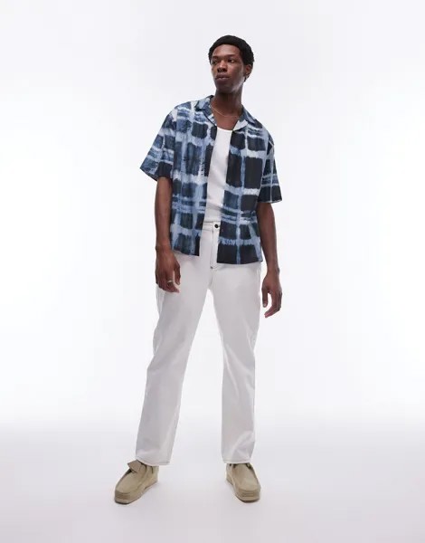 Синяя прозрачная рубашка в свободную клетку с короткими рукавами Topman