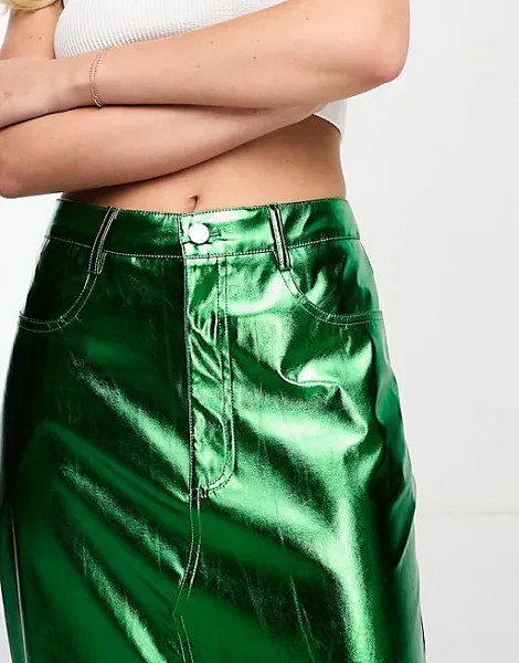 Юбка миди Amy Lynn Lupe зеленого скарабея с эффектом металлик