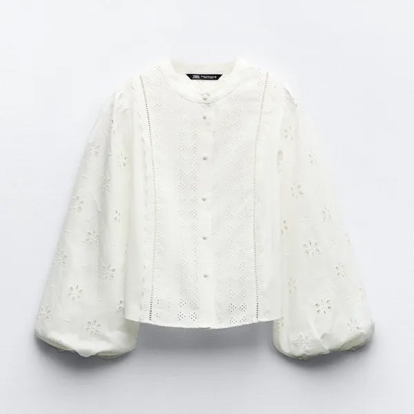 Блузка Zara With Cutwork Embroidery, белый