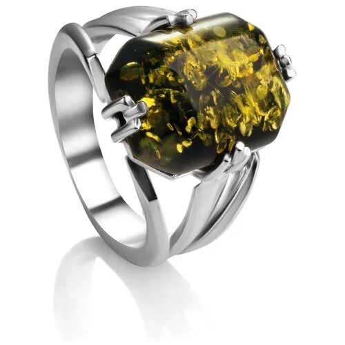 Amberholl Серебряное кольцо с зелёным искрящимся янтарём «Марокко»
