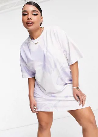 Выбеленное платье-футболка со сборками по бокам и мраморным принтом ASOS DESIGN Curve-Многоцветный
