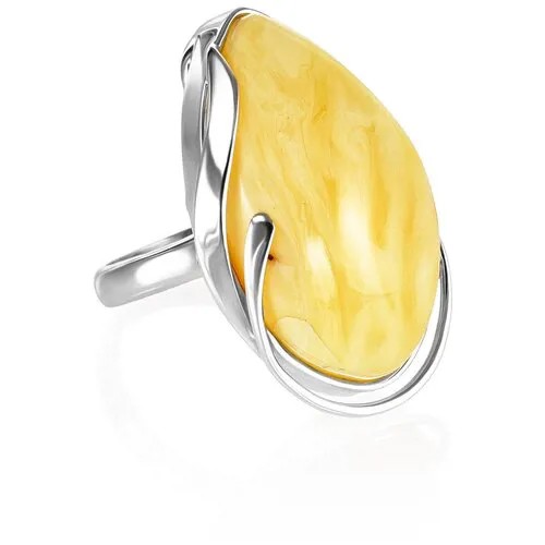 Amberholl Серебряное кольцо с крупной вставкой из натурального медового янтаря «Маньяна»