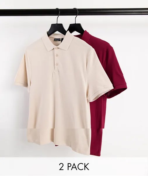 Набор из 2 футболок-поло из трикотажного пике ASOS DESIGN-Многоцветный