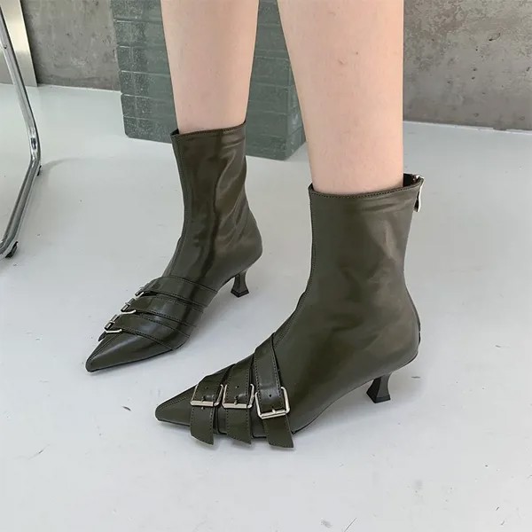 2022 летние тонкие ботинки мартинсы женские ботильоны на молнии сзади с пряжкой на ремешке во французском стиле телесного цвета ботильоны на шпильке с острым носком на среднем каблуке