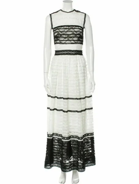 COSTARELLOS Бело-черное гипюровое кружевное платье макси без рукавов в полоску 2US ~ 34FR XS