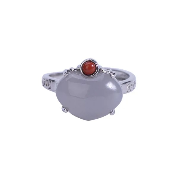 S925 серебро (Hetian) нефрита, серый нефрит дым лиловый нефрит ювелирные изделия кольцо в стиле ретро персикового цвета для женщин, кольцо на пале...
